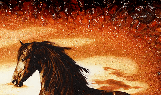 Spirit of the Wild – handcrafted amber art featuring a wild horse