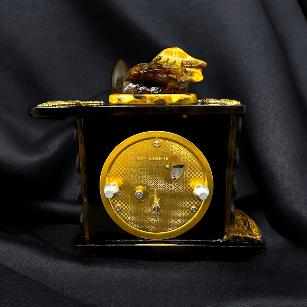 Back view of the Amber Time Symphony clock showing its vintage mechanism