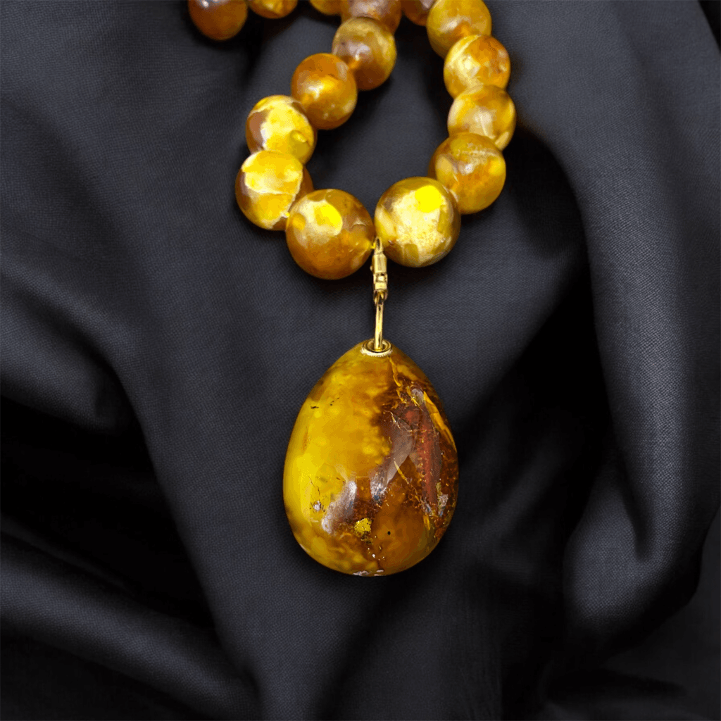 Timeless Amber Duo necklace – handcrafted amber necklace with pendant