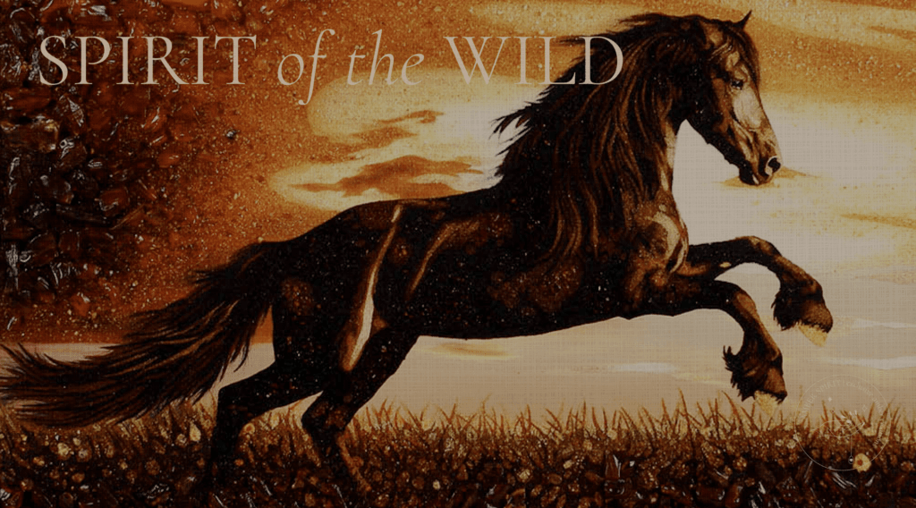 Spirit of the Wild – framed handcrafted amber artwork of a wild horse